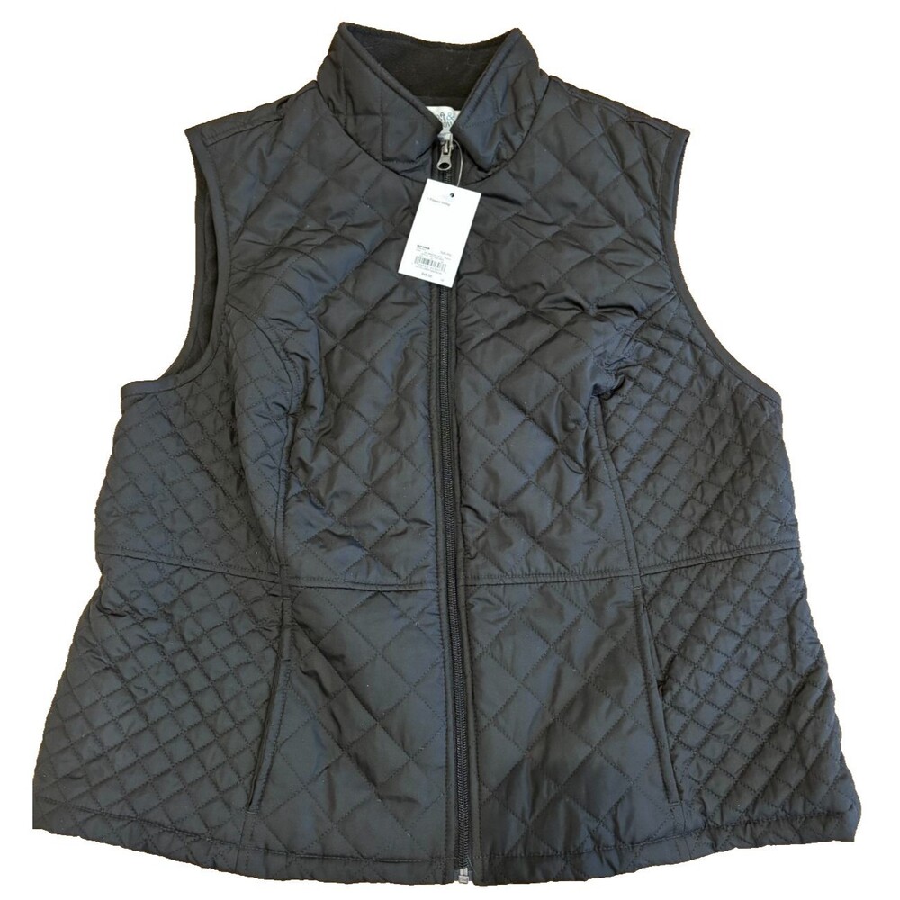 Croft & Barrow Vest Women’s PETITE XL Black Fleece Lined Quilted Zip Pockets NWT
